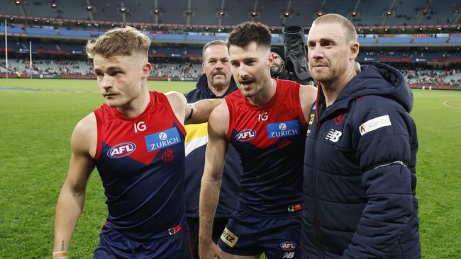 Neal-Bullen (middle) walks off after Friday’s contest vs the Pies. Pic: Michael Klein