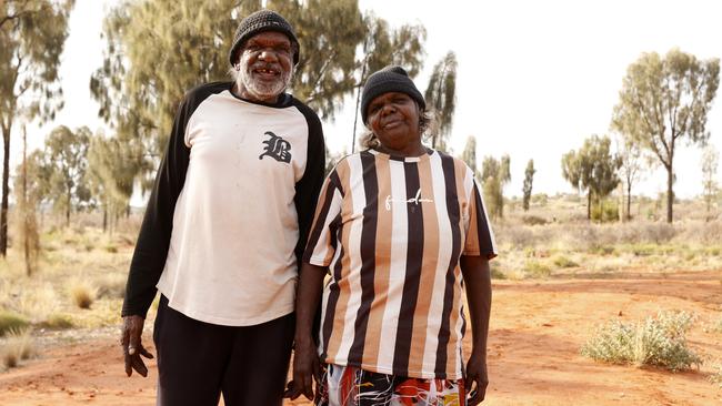 Jefferey Curtis and Evelyn Ailek, from Mutitjulu, were not aware of the Voice, or the Uluru Statement. Picture: Jonathan Ng