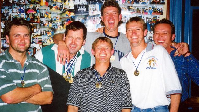 Michael Hunt (second from left) with Mundulla Football Club teammates Robert Hunt, Nick Williams, Brett Staude, Michael King and Chris King. Picture: File