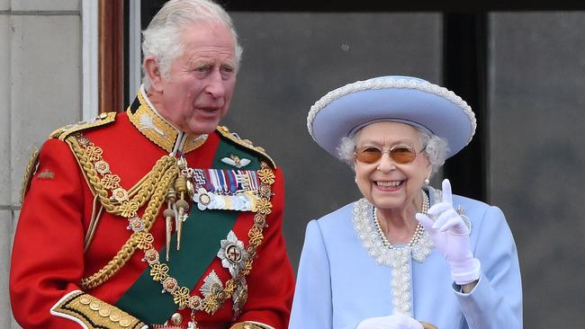 Queen Elizabeth II with then Prince Charles on the balcony of Buckingham Palace during the Queen’s platinum jubilee celebrations, last June. Picture: AFP.