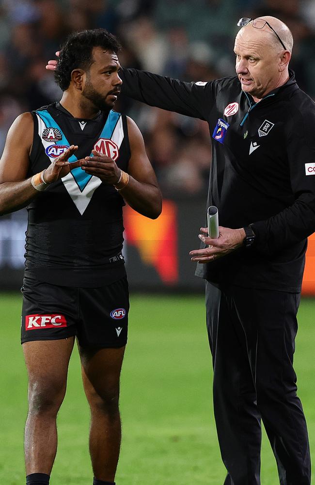 The small forward’s availability for the Showdown is now in doubt. Picture: Sarah Reed/AFL Photos via Getty Images