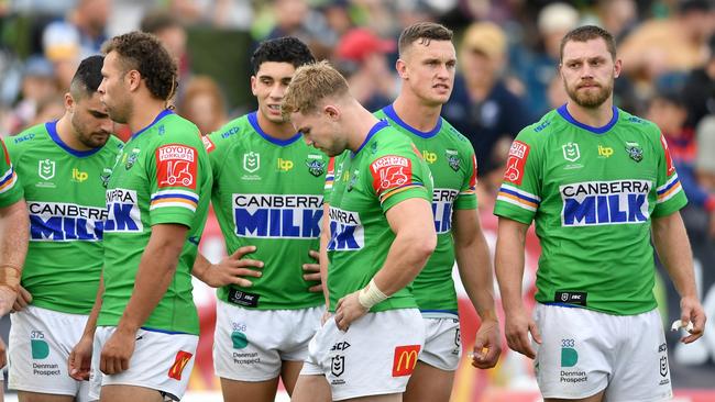 The Raiders have lost five straight games after gong down to the Knights in Wagga Wagga. Picture: Gregg Porteous/NRL Photos