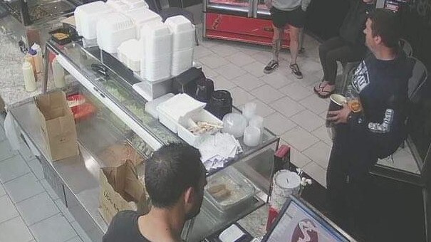 CCTV stills of a man allegedly swearing and throwing ice cream at staff and customers. Pic: The Yiros King