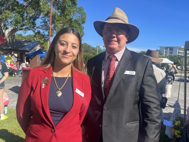 Councillors Sara Faraj and Denis Chapman at the Hervey Bay Anzac Day service.