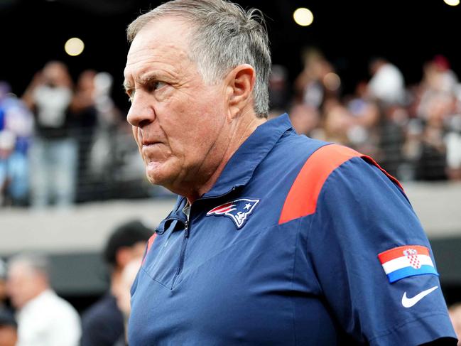 LAS VEGAS, NEVADA - OCTOBER 15: Head coach Bill Belichick of the New England Patriots looks on prior to a game against the Las Vegas Raiders at Allegiant Stadium on October 15, 2023 in Las Vegas, Nevada.   Chris Unger/Getty Images/AFP (Photo by Chris Unger / GETTY IMAGES NORTH AMERICA / Getty Images via AFP)