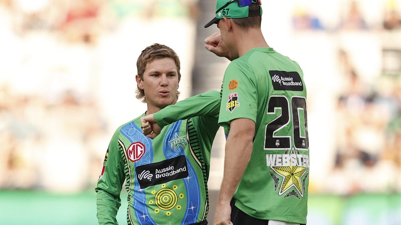 Adam Zampa and Beau Webster of the Stars celebrate a wicket (Photo by Darrian Traynor/Getty Images)