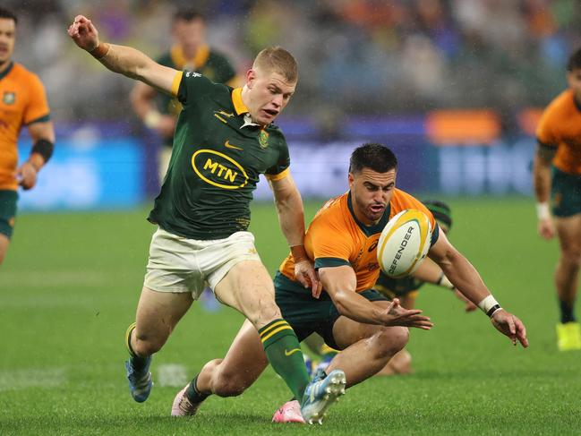 Springboks star Morne Van Den Berg in hot pursuit of the ball. Picture: Getty Images