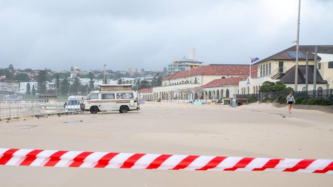 The Daily Telegraph Saturday 18 January 2025 Weather - Bondi Beach Sand Wild storms last night has extended Bondi Beach with sand covering the car park and foot paths. Picture Thomas Lisson