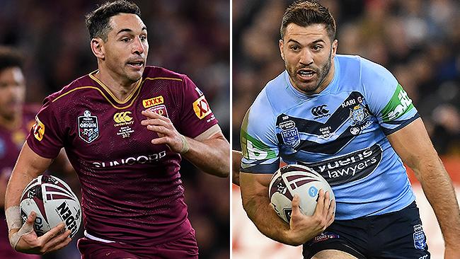 Queensland fullback Billy Slater and his NSW rival, James Tedesco.