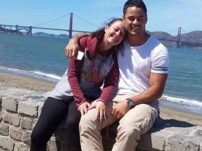 Hayne with his thrilled mum Jodie after he was picked in the 49ers’ final 53-man squad.