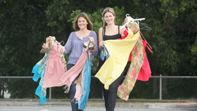 Marissa Bowden (L) and Sarah Schoeller in 2008 when they said they wanted to start up a monthly market day at Burleigh Heads.