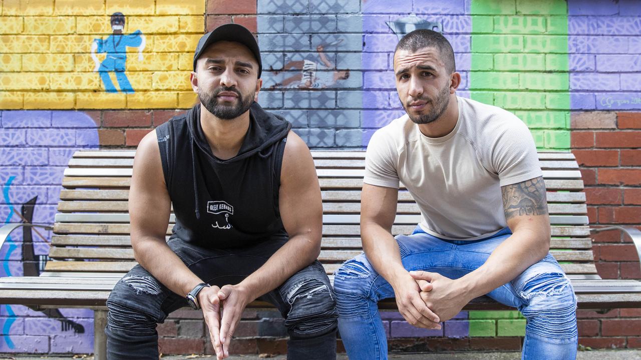 Asad Syed and his friend Richard Fatileh were riding their hired e-scooters in St Kilda on Sunday night. Picture: Aaron Francis/Herald Sun