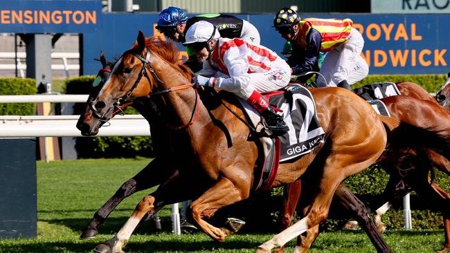 Giga Kick, ridden by jockey Craig Williams, wins the 2022 Everest. Picture: David Gray / AFP