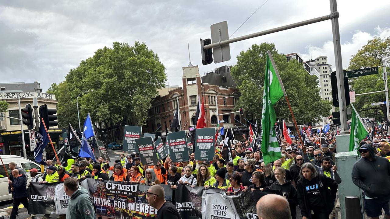 CFMEU workers are demanding a ban on engineered stone products. Picture: Supplied