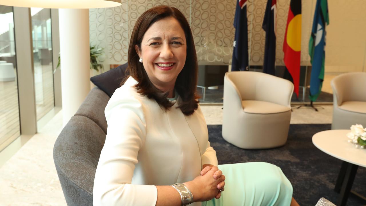 7/12/17: QLD Premier Annastacia Palaszczuk, has claimed victory in the state election and enjoys the moment in the foyer of her office in 1 William st, Brisbane. Annastacia Palaszczuk has advised the Governor she can command a majority on the floor of the next Parliament. Lyndon Mechielsen/The Australian