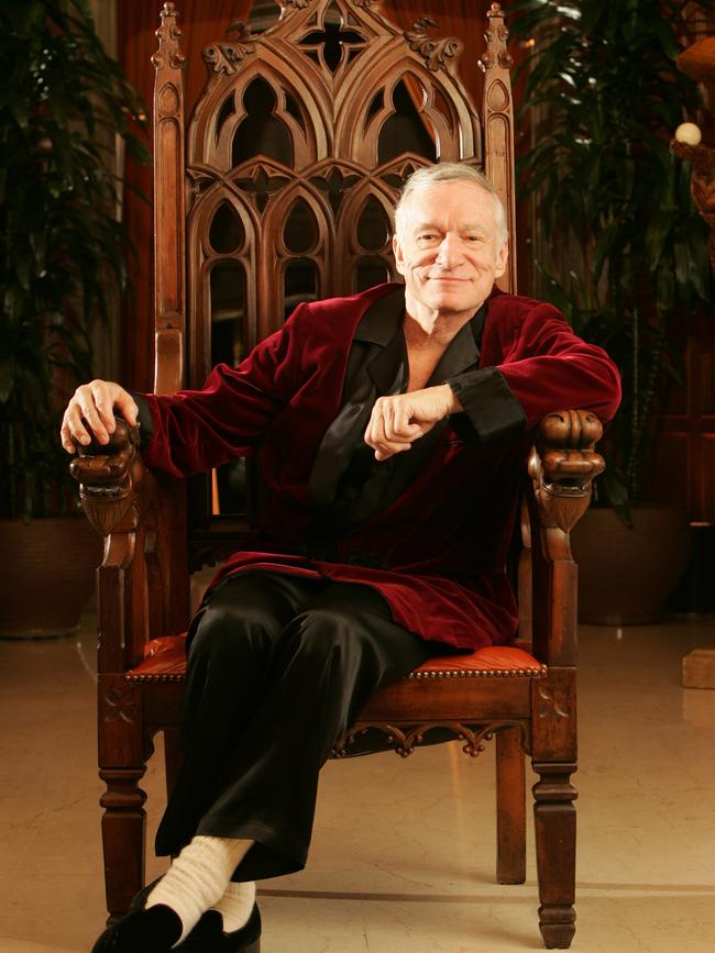 Playboy founder Hugh Hefner is photographed at the Playboy Mansion in the Holmby Hills area of Los Angeles on Nov 17 2005. Playboy magazine founder and sexual revolution symbol Hugh Hefner has died at age 91. Picture: Getty