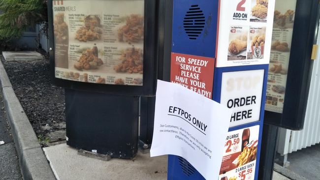 A KFC in Vermont, Melbourne, is only taking contactless payments. Picture: Jack Paynter