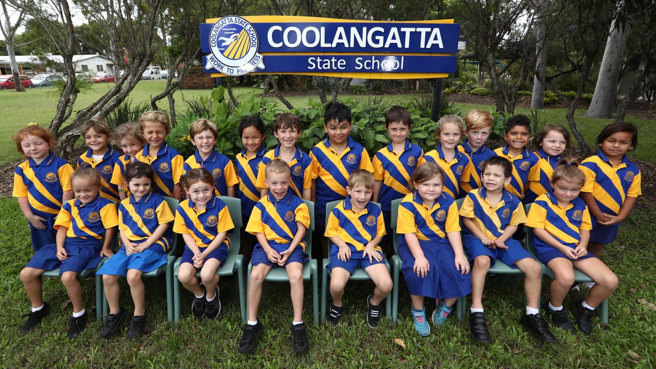 Coolangatta State School. Back row (l-r): Lily-Ann Stuhlfauth, Alicia Costa Patecnostee, Ciara Orr, Jimmy Rolls, Chase Rose, Paris Loffley, Will Perriman, Neyan Fareez, Lukas Babich, Ava Commens, Archer McEwan, Zayden Strang, Lolita Lear, Serena Berryman. Front row: Charli Moffat, Havana Smith, Maggie McManus, Oliver Moffat, Cooper Prouten, Eva Molony, Travis Hayward, Elizabeth Fabish-Wood. Photograph: Jason O'Brien.