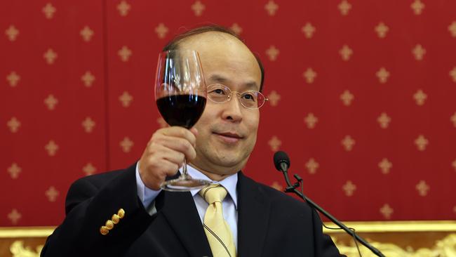 Chinese ambassador Xiao Qian raises a toast at the Chinese Embassy in Canberra. Picture: NCA NewsWire / Gary Ramage