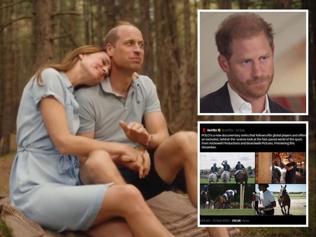 Prince Harry's Polo promo dropped just 90 minutes after the Princess of Wales announced she was cancer-free. Picture: X