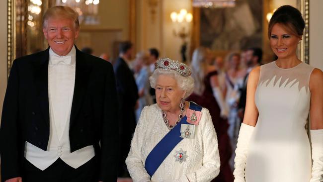 The Queen is said to have wondered if Mr Trump’s marriage to Melania was “some sort of arrangement”. Picture: Alastair Grant / POOL / AFP