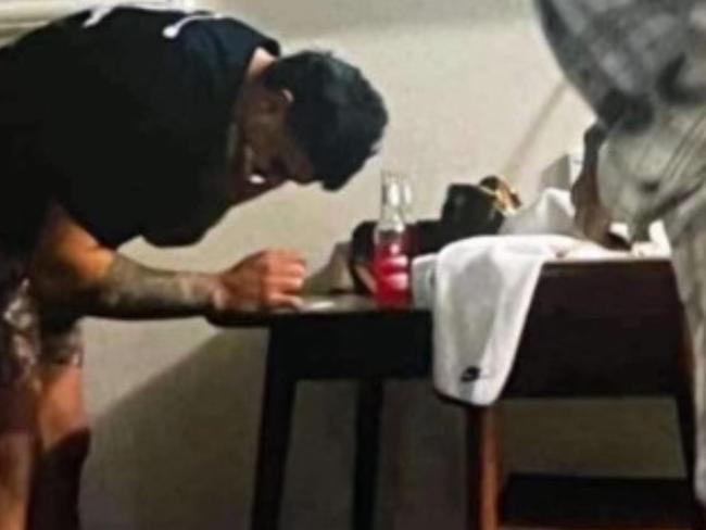 The picture that allegedly shows NRL star Latrell Mitchell with a white substance. Picture: Supplied