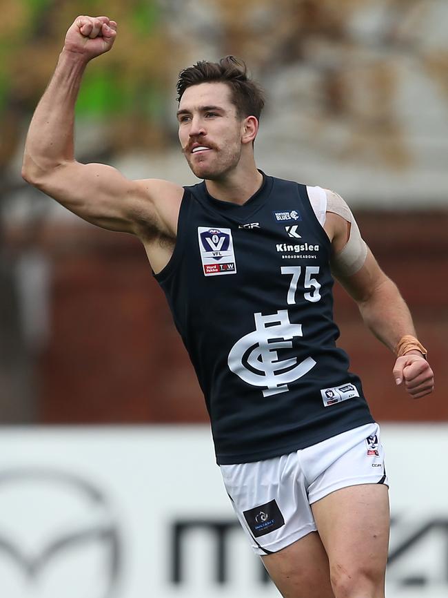 Frank Anderson celebrates a goal for Northern Blues.