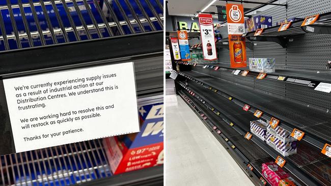 Ongoing industrial action has left Woolworths shelves empty.