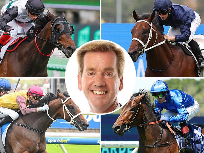 Ray Thomas (inset) previews a terrific day of racing which includes Mr Brightside (top left) in the Futurity Stakes and Field Of Play (bottom left) in the Blue Diamond at Caulfield plus Wodeton (top right) in the Silver Slipper and Broadsiding in the Hobartville at Rosehill Gardens.