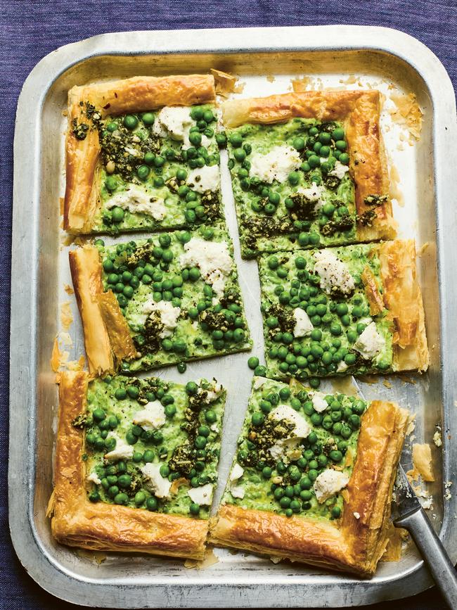 Pea and pesto tart.