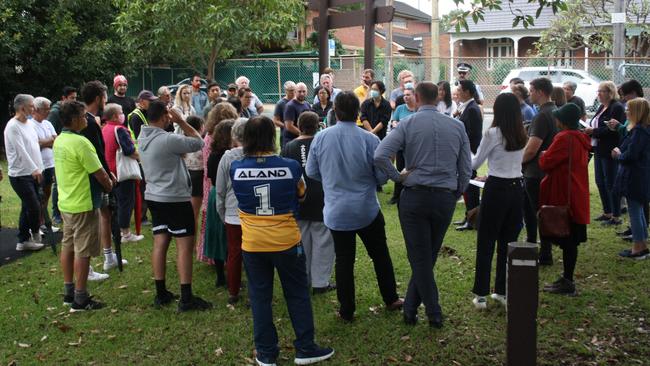 Around 50 locals met at J.G McCartney Playground, metres away from where a man was fatally hit two weeks ago, to air concerns. Picture: Alexi Demetriadi