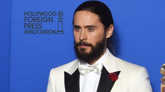 Sleek and scruffy ... Jared Leto at the Golden Globes. Picture: AFP