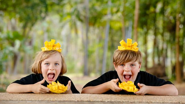 Ruby, 6, and Sam, 8, Jenkins are excited for the Mango Madness Festival. Picture: Glenn Campbell