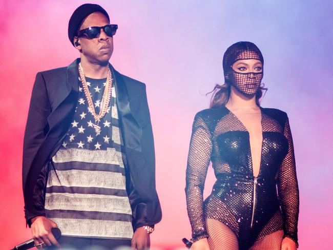 Putting on a show ... Beyonce and Jay Z perform in New Orleans on their On The Run tour. Picture: AP