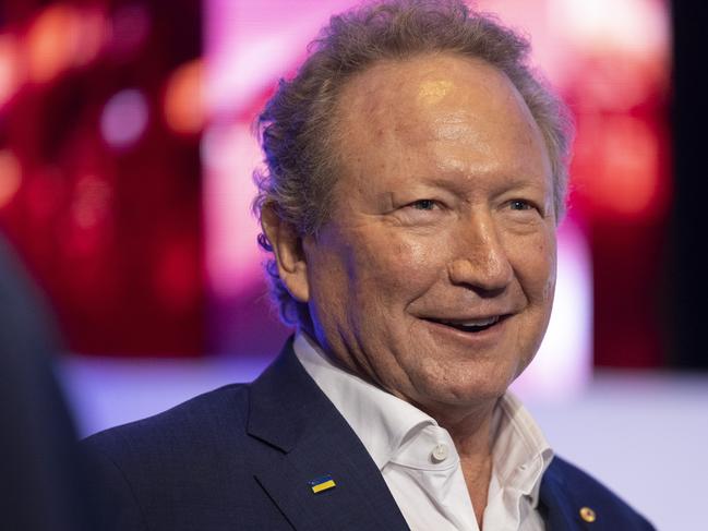 Fortescue Executive Chairman Dr Andrew Forrest is seen during the Fortescue Metals Annual General Meeting in Perth, Tuesday, November 22, 2022. (AAP Image/Matt Jelonek) NO ARCHIVING