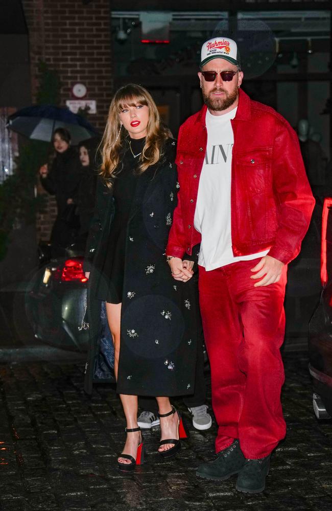 Taylor Swift and Travis Kelce are seen late December in New York City last year. Picture: Star Max/GC Images