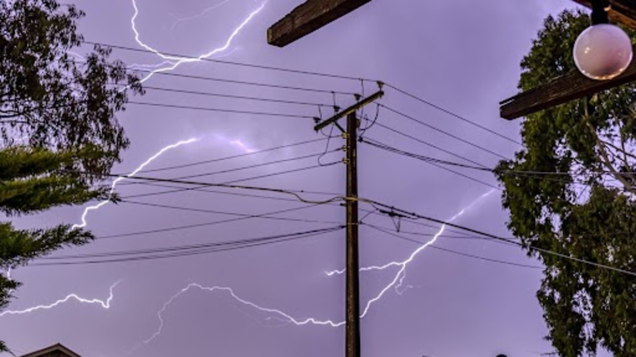 Lightning strikes in Campbelltown during the storm. Picture: Lachy Riley