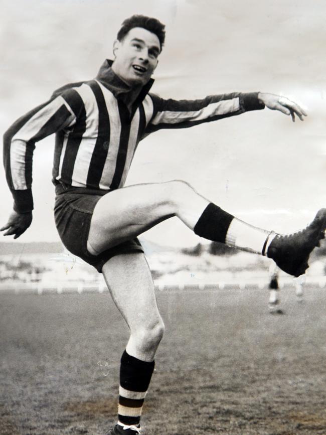 <s1>Brown’s grandfather, Glenorchy full-forward “Gentleman” Jim Mason at training in 1957.</s1>