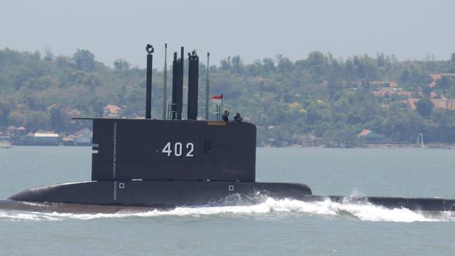 The 42-year-old KRI Nanggala-402 submarine off Surabaya in East Java in 2014. Picture: Getty Images