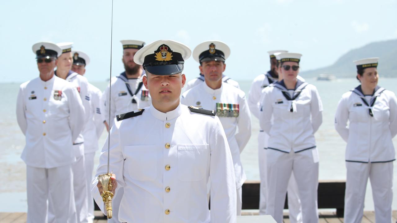 Members of the Naval Squadron from HMAS Cairns at the Remembrance Day commemorations at the Cairns Cenotaph PICTURE: ANNA ROGERS