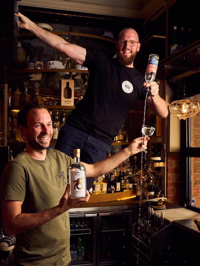 Adelaide gin kings Sacha La Forgia and Tim Boast at Adelaide bar Haines and Co. Picture: Matt Loxton