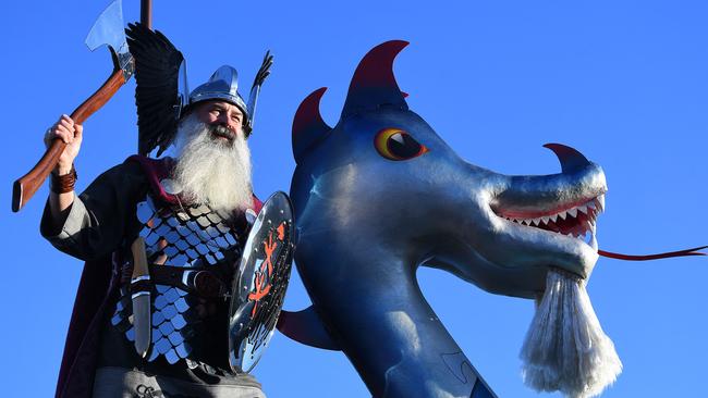 Guizer Jarl Richard Moar with the ‘Jarl Squad’ in the Shetland Islands, prepares for the Up Helly Aa festival, a tribute to the islands’ Viking heritage. Picture: Andy Buchanan/AFP