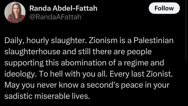 Mother of four Dr Randa Abdel-Fattah is openly anti-Israel. Picture: X