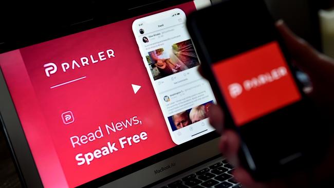 Social media application Parler was kicked off Google’s store for Android devices and had its web hosting stripped by Amazon. Picture: Olivier Douliery/AFP