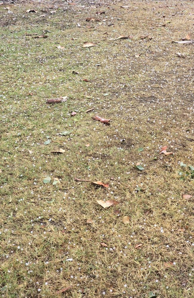 Hail on the ground at Alligator Creek southeast of Townsville City on Sunday morning. Picture: Tiffanii Stone