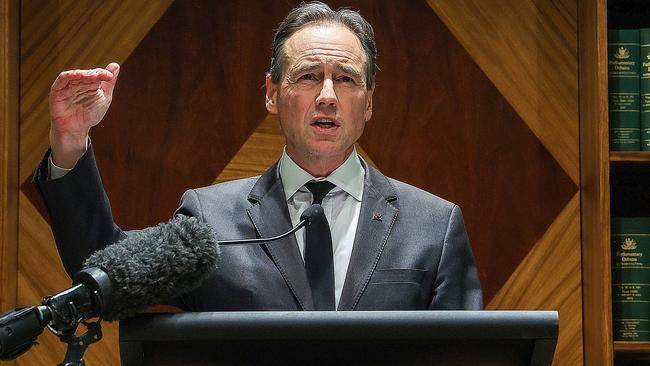 Greg Hunt speaks to the media in Melbourne. Picture : NCA NewsWire / Ian Currie