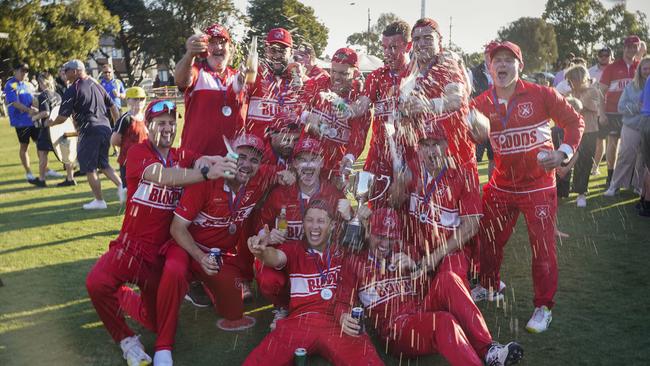 Springvale South players celebrate their victory. Picture: Valeriu Campan