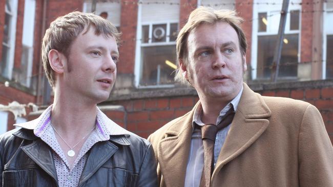 Actor John Simm with Philip Glenister from TV program "Life on Mars".