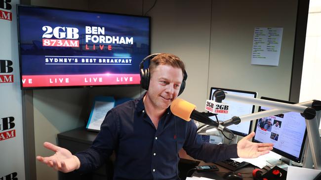 2GB radio host Ben Fordham in his Sydney studio. Picture: John Feder