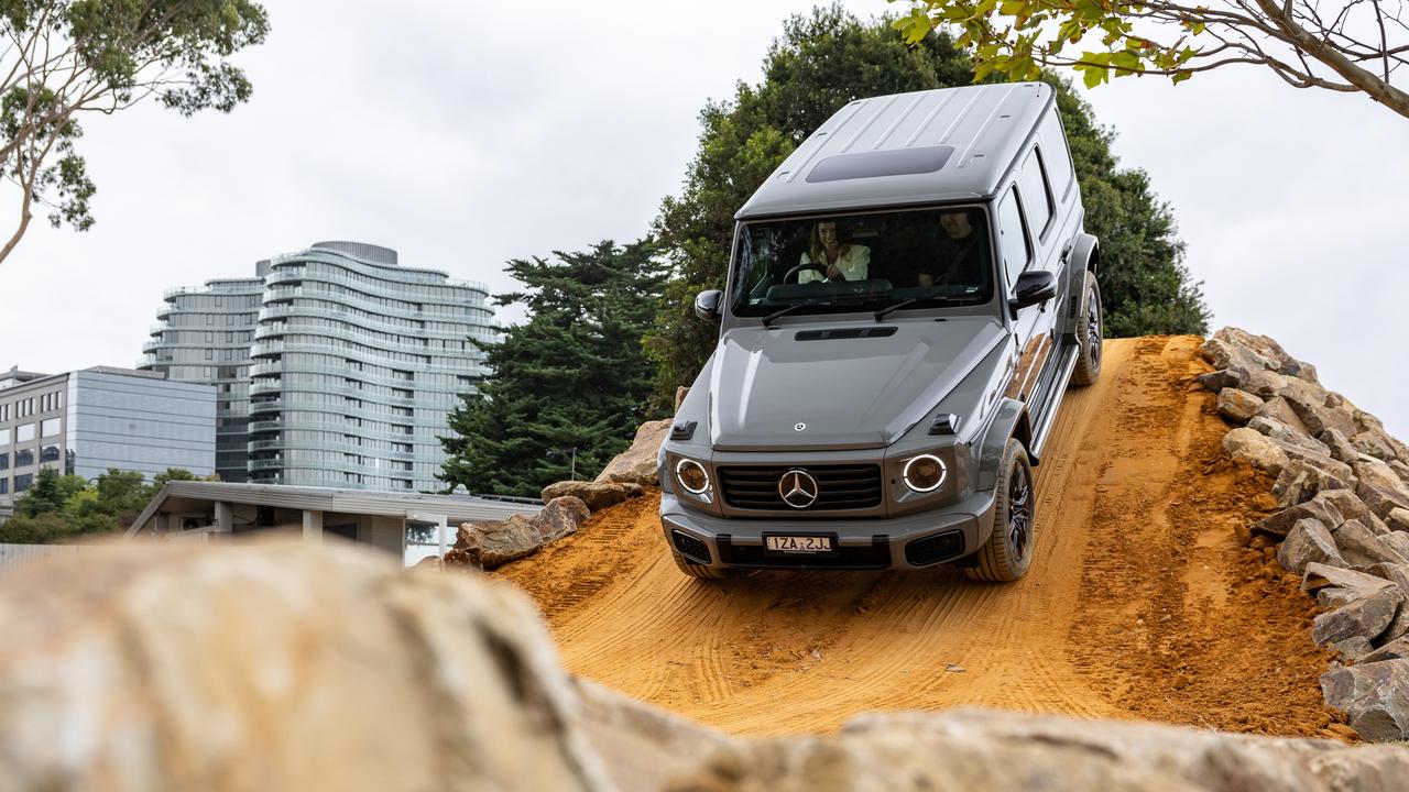 Mercedes-Benz G-Wagon 580 e tested by Reporter Danielle Collis at the first-ever off-road track experience at the Formula One Grand Prix at Albert Park. Picture: Supplied